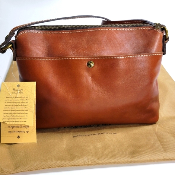 Patricia Avellino Crossbody Tan Heritage Full Grain Leather Bag Antique Brass - Picture 3 of 14